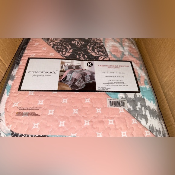 NWT Bed Bath& Beyond Sylvia Printed Reversible 3piece King Size Cotton Quilt Set - Picture 13 of 16